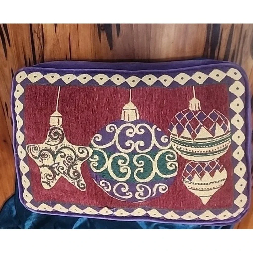 Unique Christmas Decorative Throw Pillow Purple Velour Ornaments 12x18 Inch Deco